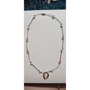Sterling Silver 925 vintage liquid silver pink cat’s eye Necklace